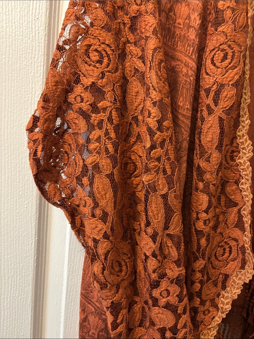 Pretty Angel Burnt Orange Crochet Fringe Kimono Cardigan - Picture 2 of 7